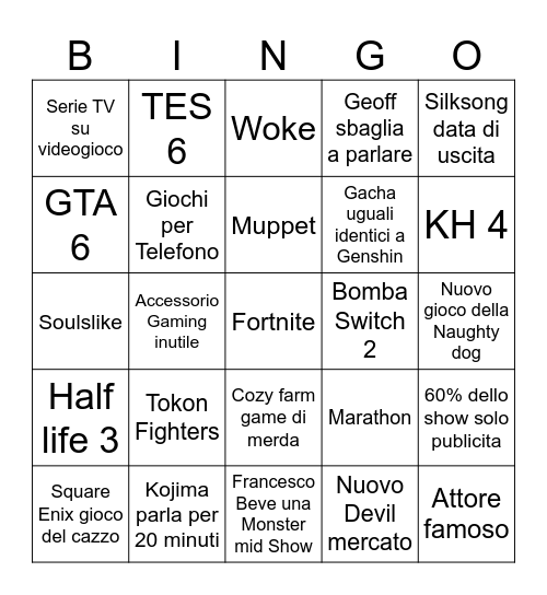 Summer Game Fest Bingo Card