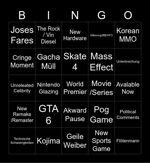 Summer Games 2025 Bingo Card