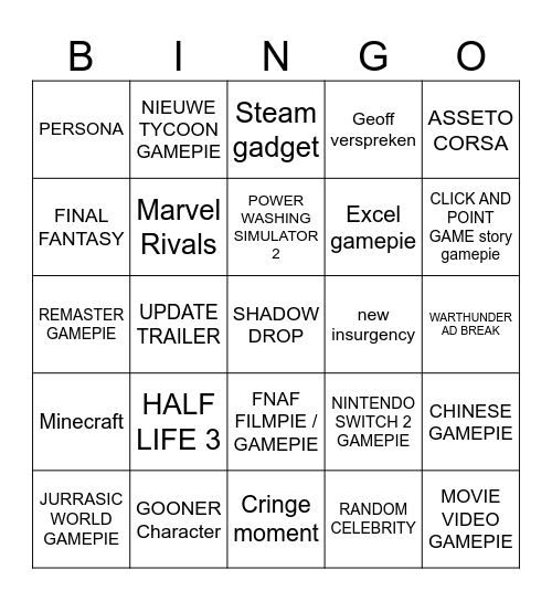 Untitled Bingo Card