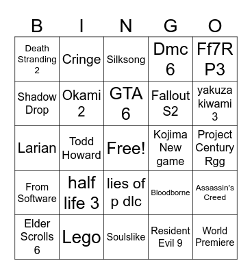 summer game fest Bingo Card