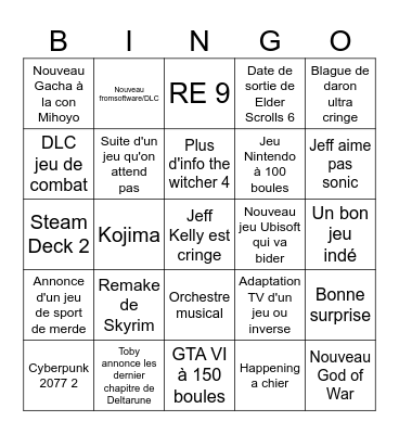 Summer Game Fest 2025 Bingo Card