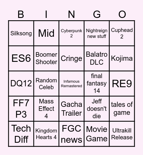 Summer Games Fest Bingo Card