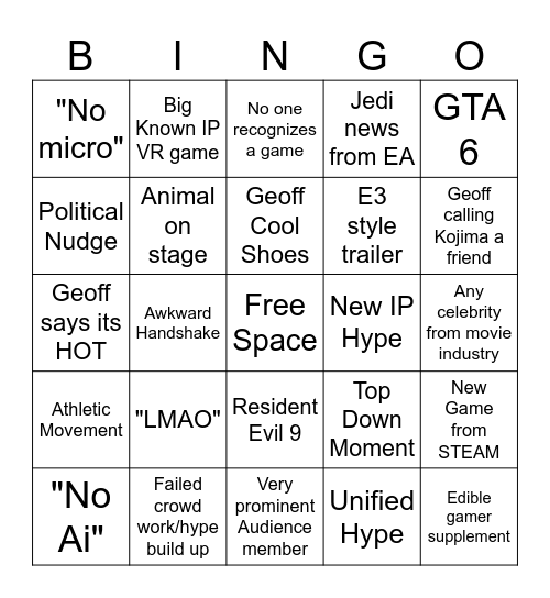 Summer Game Fest 2025 Bingo Card