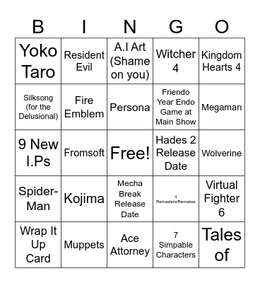 Summer Games Fest 2025 Bingo Card