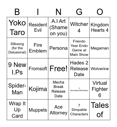 Summer Games Fest 2025 Bingo Card