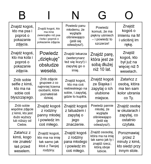 Weselne Bingo Card