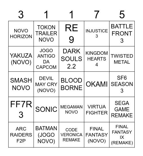 Summer Game Fest 2025 Bingo Card