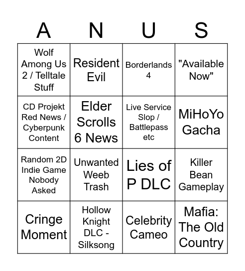 Summer Games Fest Bingo Card