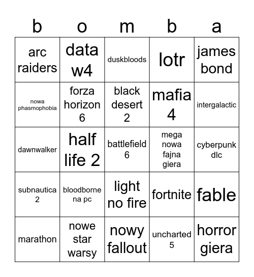 summer game fest Bingo Card