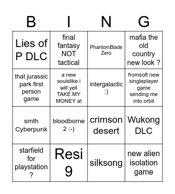 summer game fest but the cope progressively gets worse Bingo Card