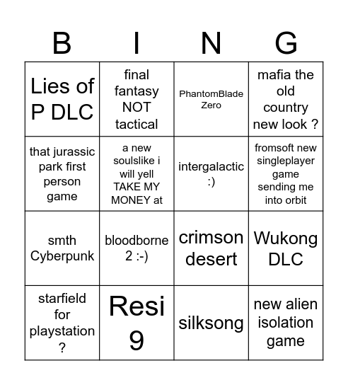 summer game fest but the cope progressively gets worse Bingo Card