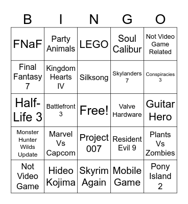 Summer Game Fest Bingo Card