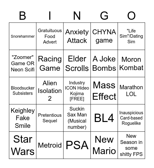 Summer Games Fest Bingo Card