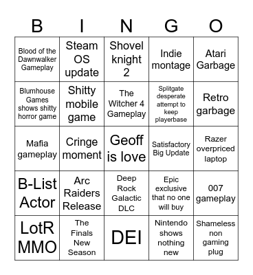 Summer Game Fest 2025 Bingo Card