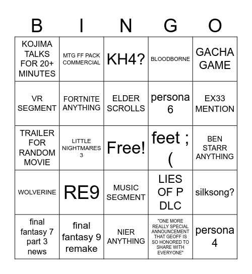 SUMMER GAME FEST Bingo Card