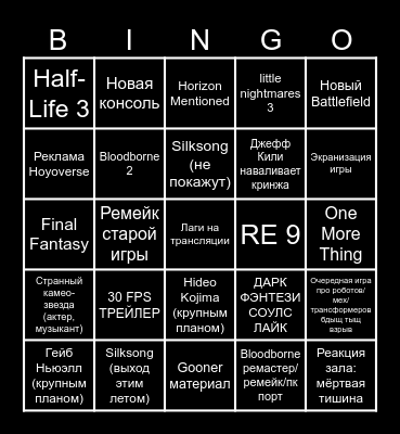Summer Game Fest Bingo Card