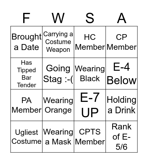 Find a match...Only ONE name per square Bingo Card