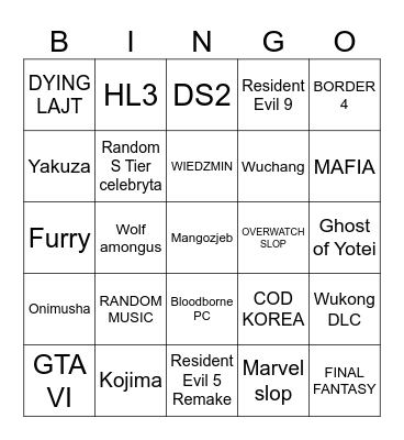 Summer Game Fest 2025 Bingo Card