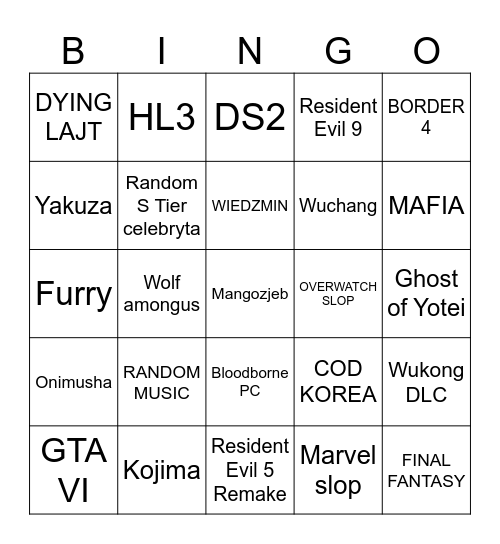 Summer Game Fest 2025 Bingo Card