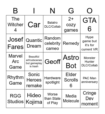 Summer Games Fest Bingo Card
