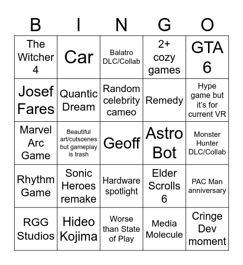 Summer Games Fest Bingo Card