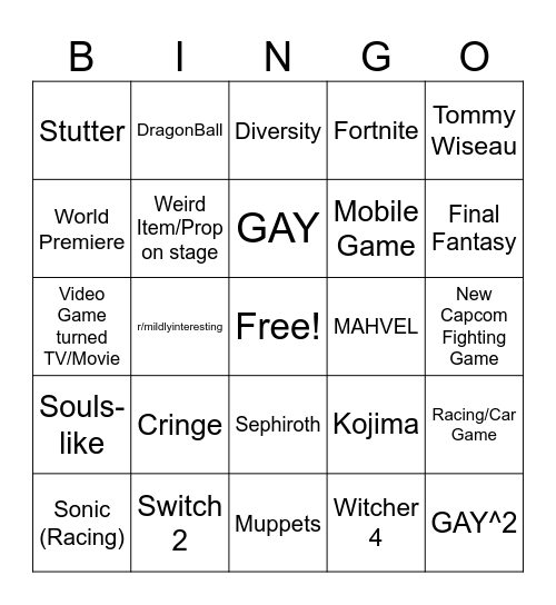 Summer Game Fest Bingo Card