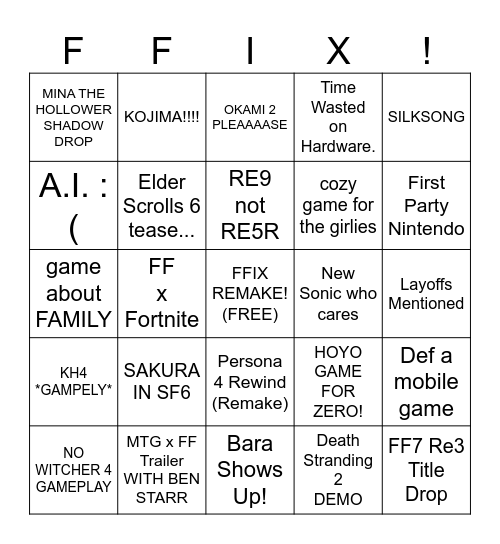FF9 Remake Day! Bingo Card