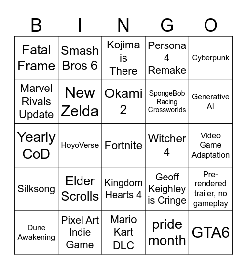 Summer Games Fest Bingo Card