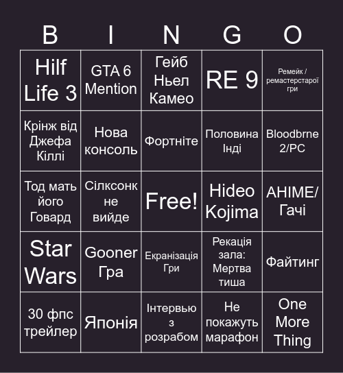 Untitled Bingo Card