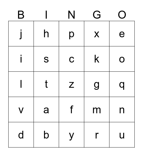 Alphabet Bingo Card