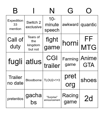 2025 Gamefest Bingo Card