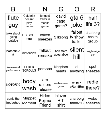 Game Fest Bingor Bingo Card