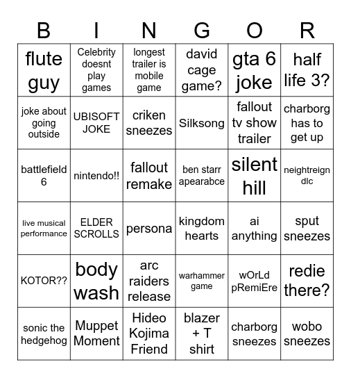Game Fest Bingor Bingo Card