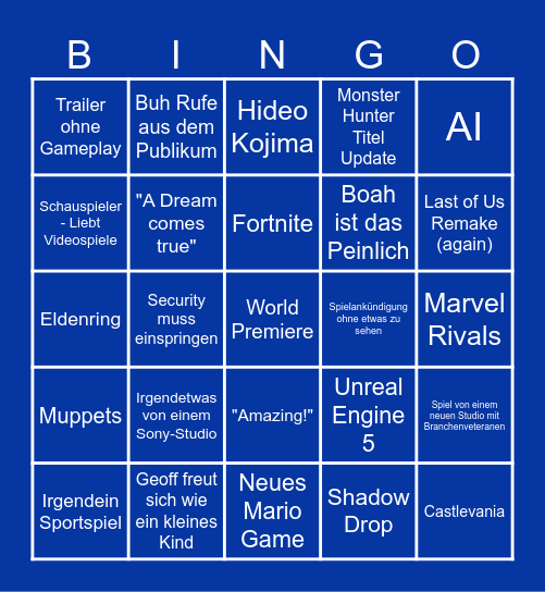 Summer Game Fest 2025 Bingo Card