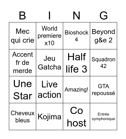 Summer Game Fest Bingo Card