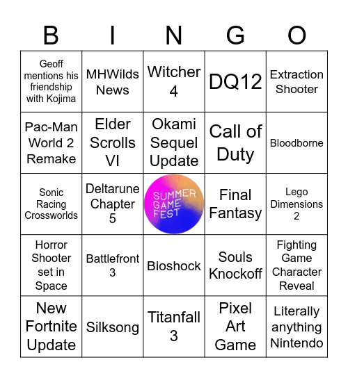 Summer Game Fest 2025 Bingo Card