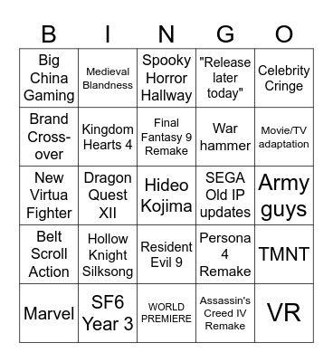 Summer Game Fest 2025 Bingo Card