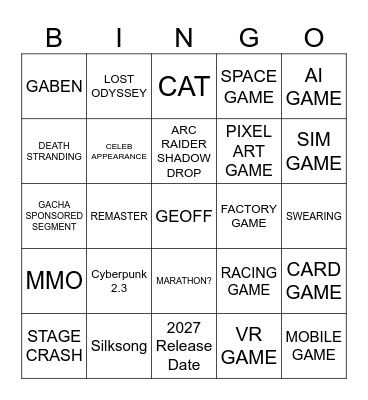 Summer Games Fest Bingo Card