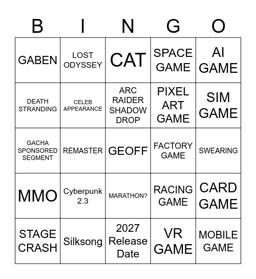 Summer Games Fest Bingo Card
