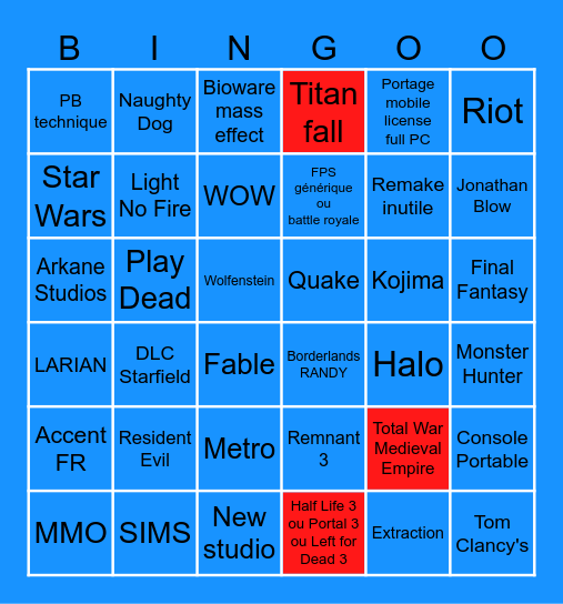 Summer Game Fest 2025 Bingo Card