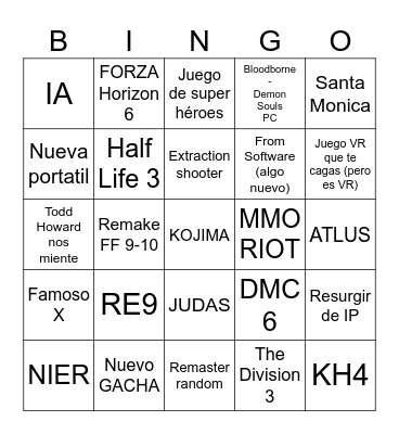 E3 Bingo Card