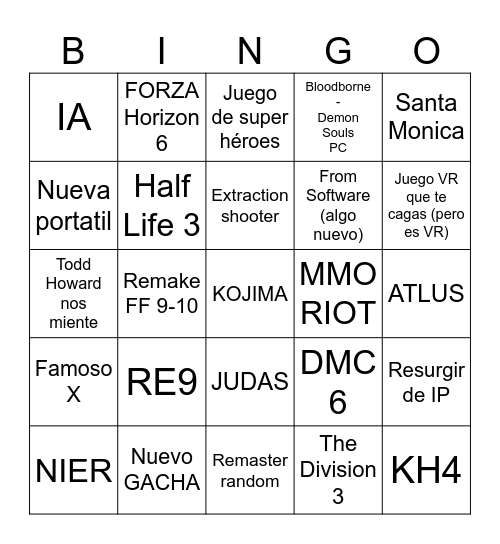 E3 Bingo Card