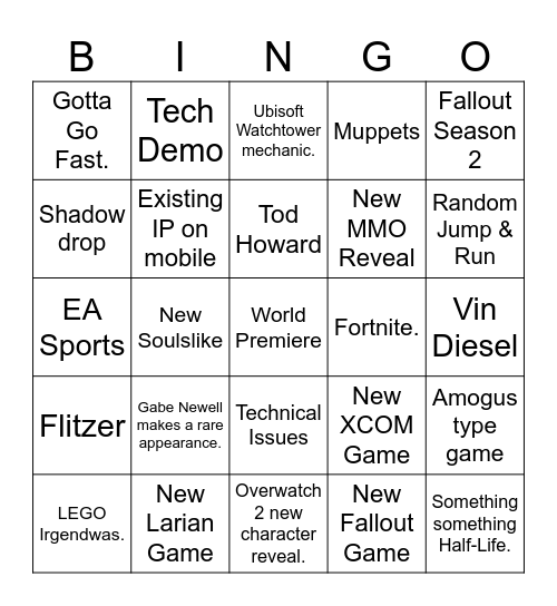 Summer Games Fest Bingo Card