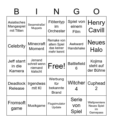 Summer Gamesfest Bingo Card