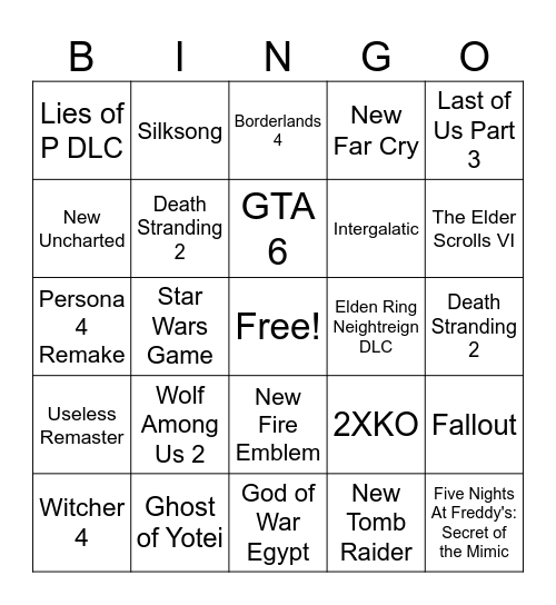 Summer Game Fest Bingo Card