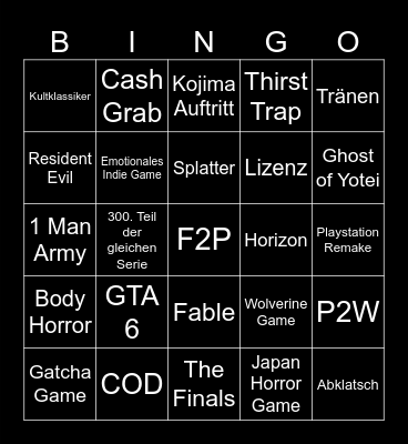 Summer Games Bingo Card