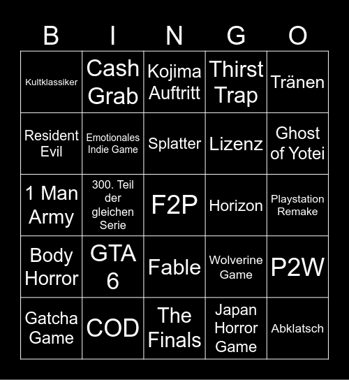 Summer Games Bingo Card