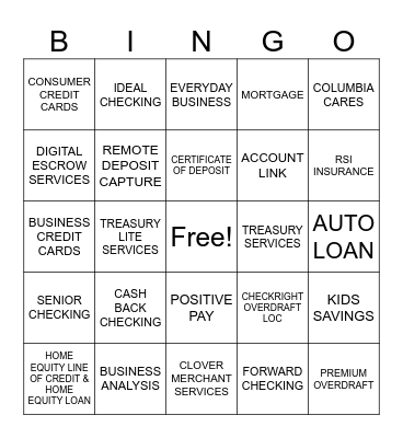 PRODUCTS & SERVICES Bingo Card