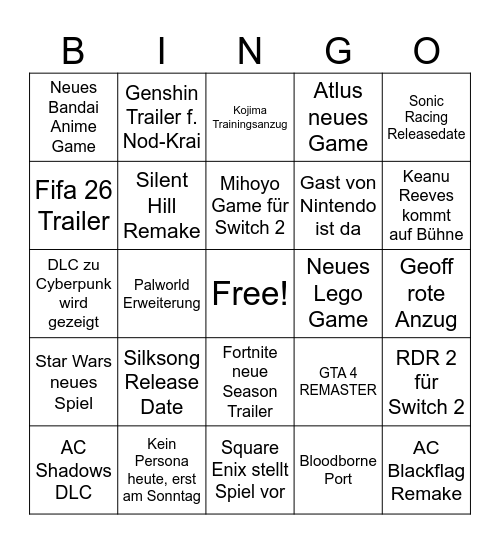 SUMMER GAME FEST Bingo Card