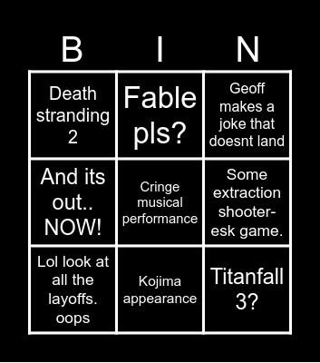 Summer Game Fest Bingo Card